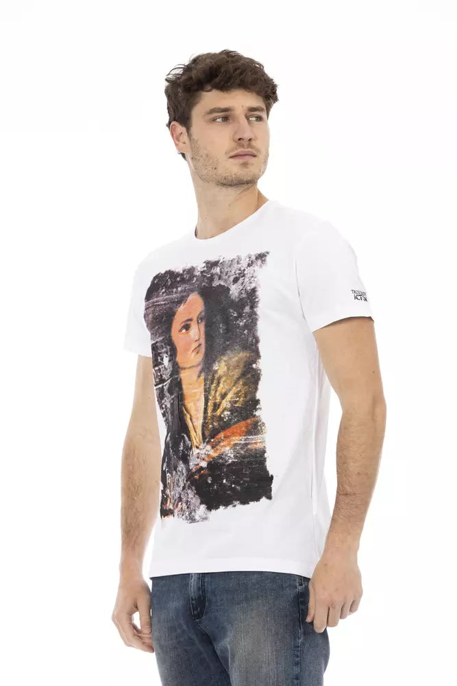 T-shirt blanc élégant et décontracté Trussardi Action avec imprimé sur le devant