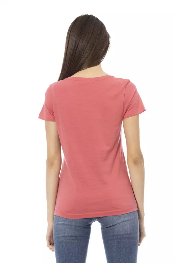 Elegante camiseta de manga corta rosa con estampado elegante Trussardi Action