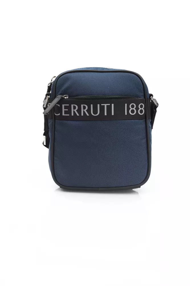 Bolso bandolera elegante de piel y nailon azul Cerruti 1881