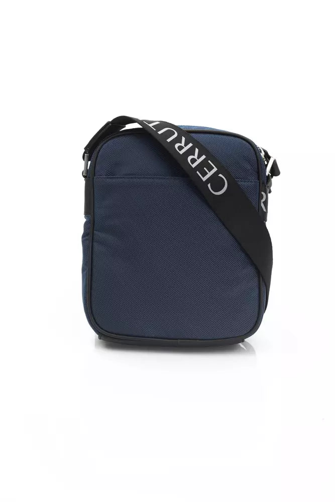 Bolso bandolera elegante de piel y nailon azul Cerruti 1881