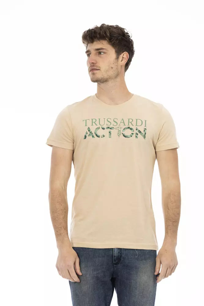 T-shirt beige élégant à manches courtes et col rond Trussardi Action