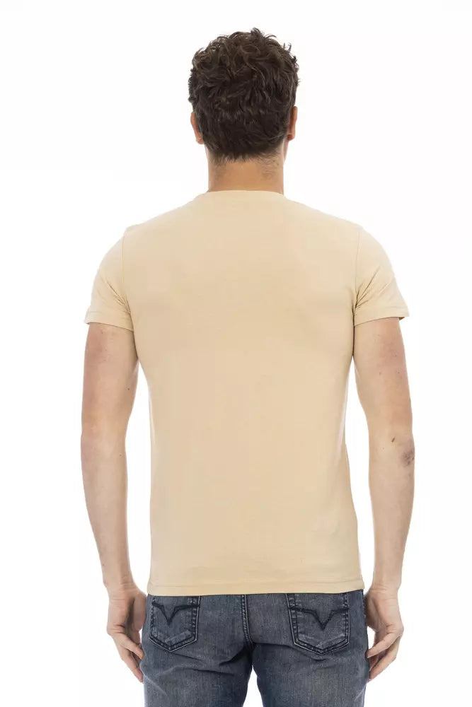 Elegante camiseta beige de cuello redondo con estampado elegante Trussardi Action