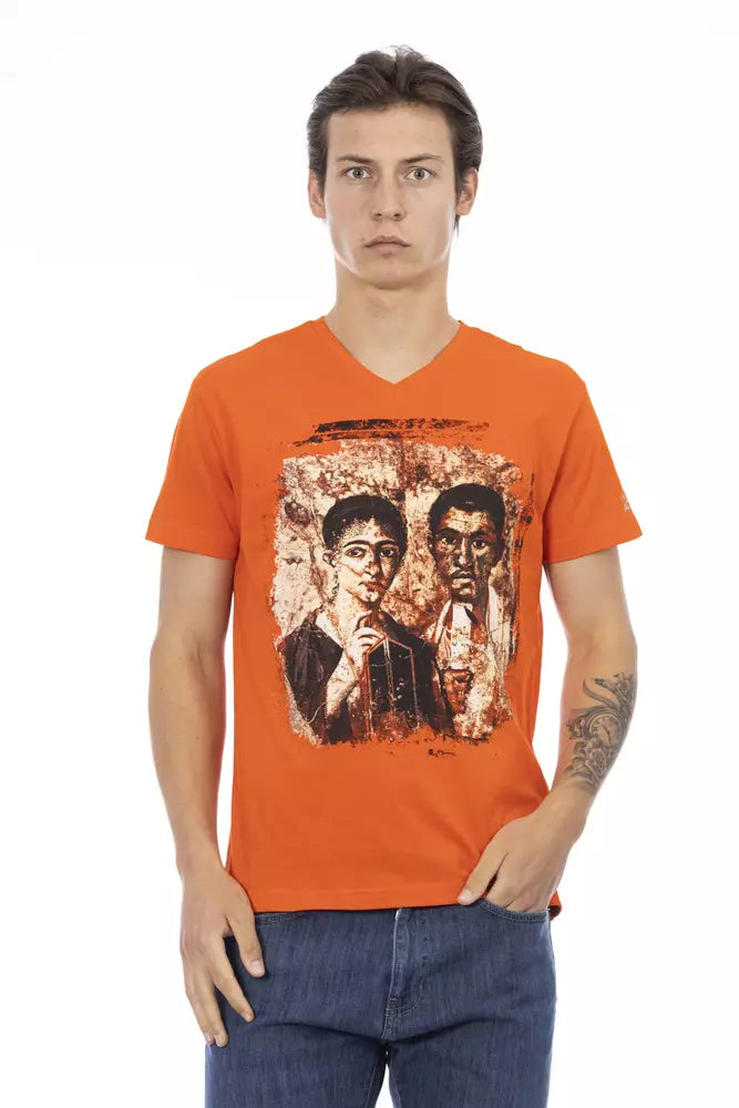 T-shirt Trussardi Action Orange à col en V avec breloque graphique