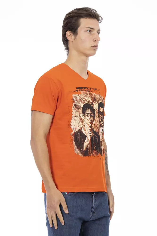 Camiseta naranja con cuello en V y dije gráfico Trussardi Action