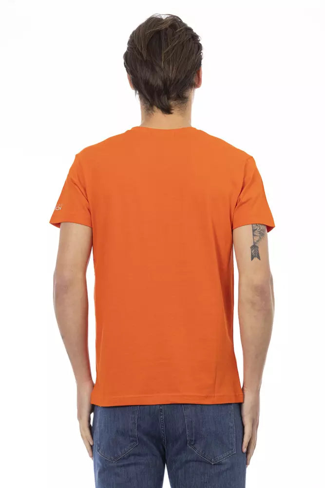 T-shirt Trussardi Action Orange à col en V avec breloque graphique