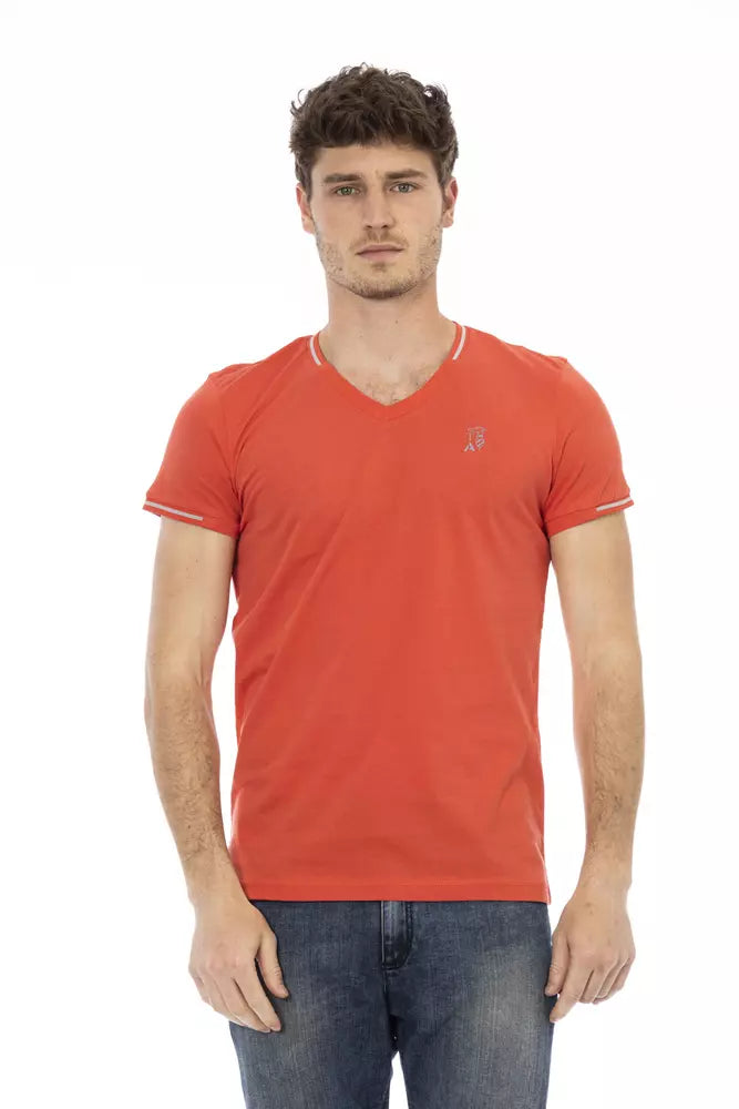 Camiseta Trussardi Action de color naranja vibrante con cuello en V y estampado en el pecho