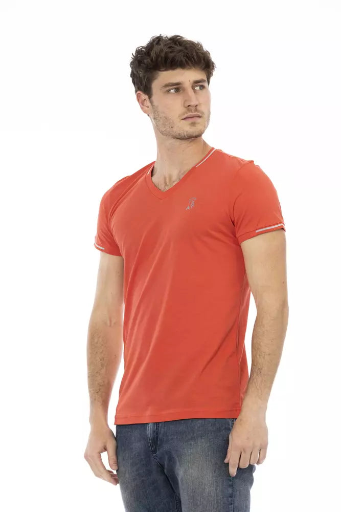 Camiseta Trussardi Action de color naranja vibrante con cuello en V y estampado en el pecho