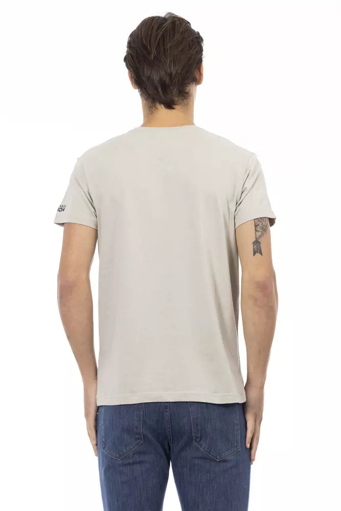 Camiseta Trussardi Action beige con escote en V y estampado elegante en la parte delantera