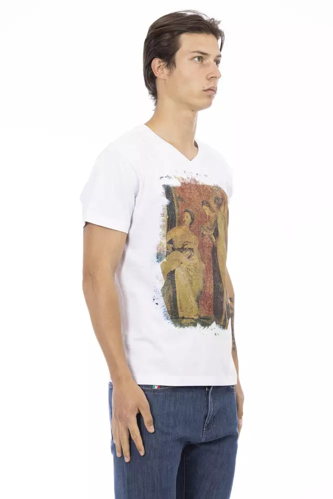 Camiseta Trussardi Action Sleek con escote en V y estampado artístico en el frente