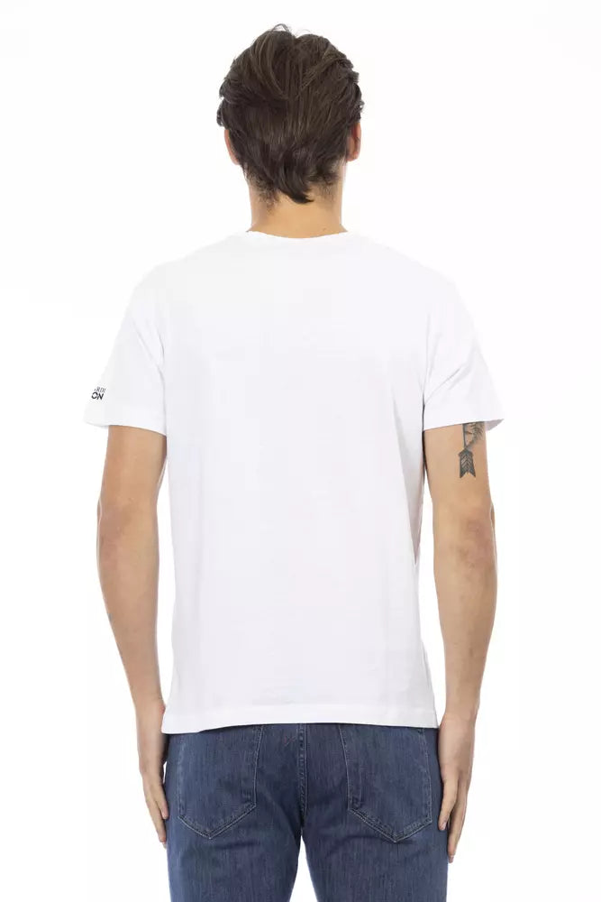 T-shirt Trussardi Action Sleek à col en V avec imprimé artistique sur le devant