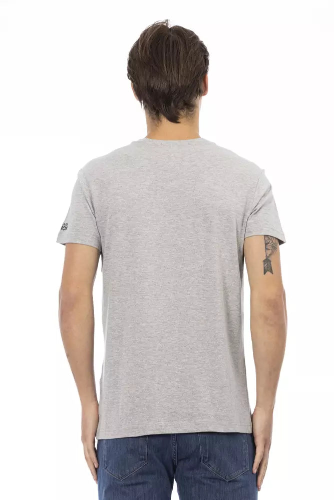 Camiseta elegante con cuello en V y estampado frontal en color gris Trussardi Action