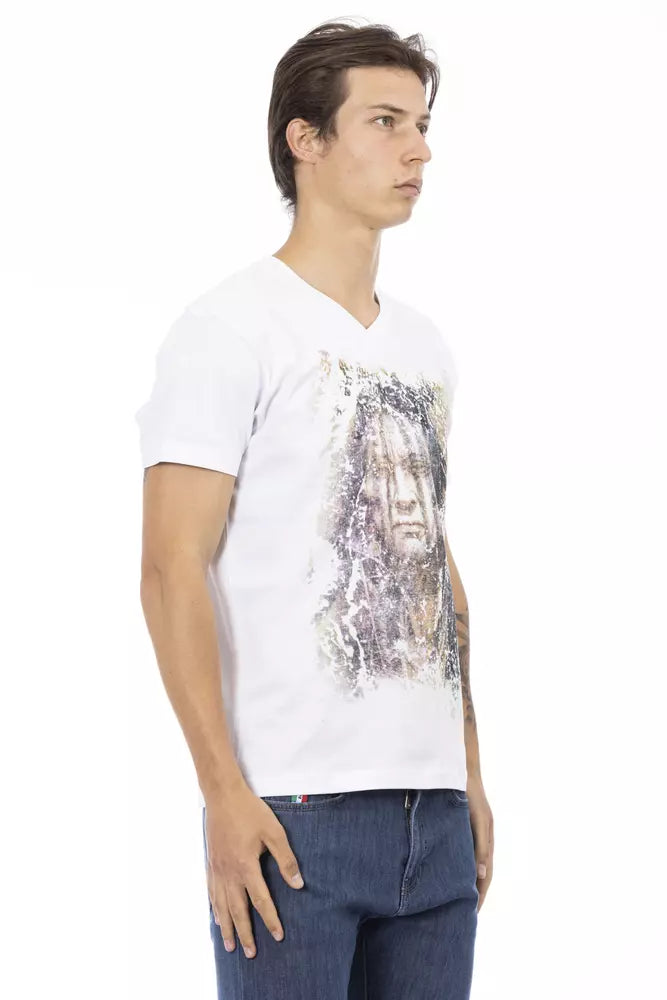 Camiseta elegante con escote en V y estampado elegante en la parte delantera Trussardi Action