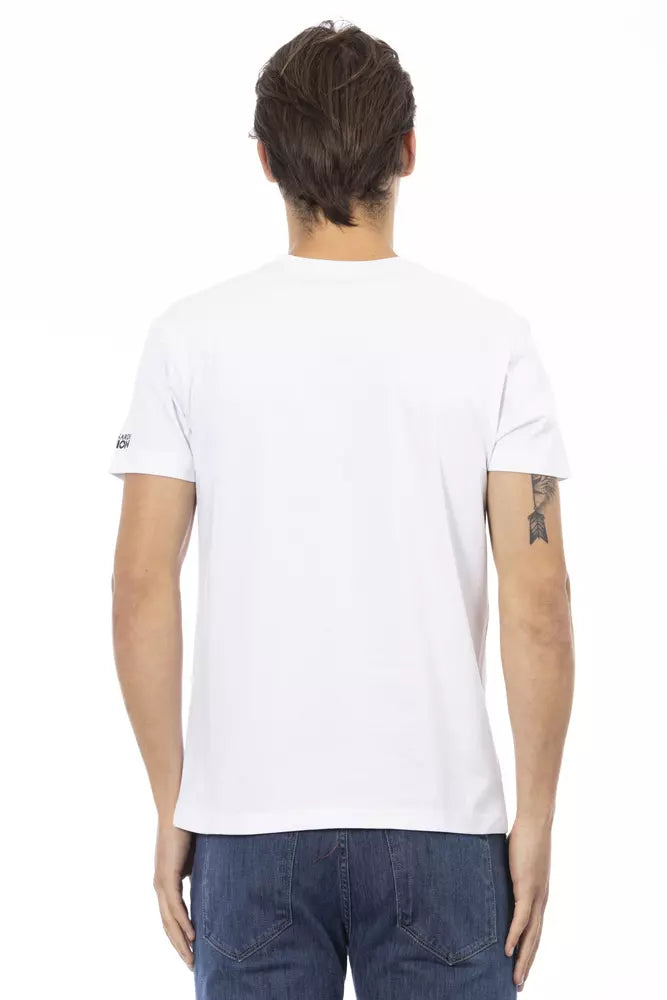 T-shirt élégant à col en V Trussardi Action avec imprimé chic sur le devant