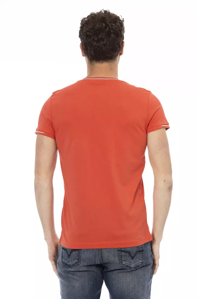 Camiseta Trussardi Action de color naranja vibrante con cuello en V y estampado en el pecho