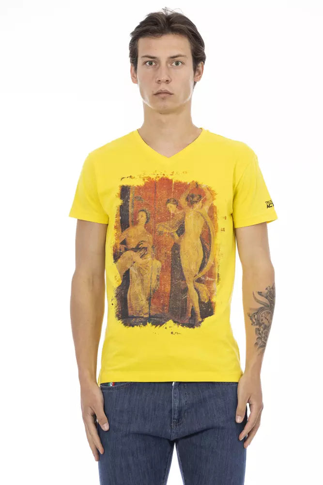 Camiseta Trussardi Action Sunshine Yellow con cuello en V y dije gráfico