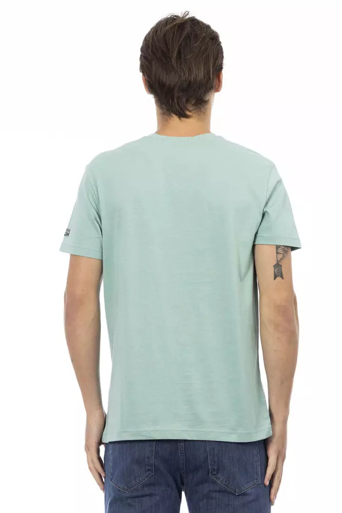 Camiseta Trussardi Action Vibrant Green con cuello en V y estampado frontal