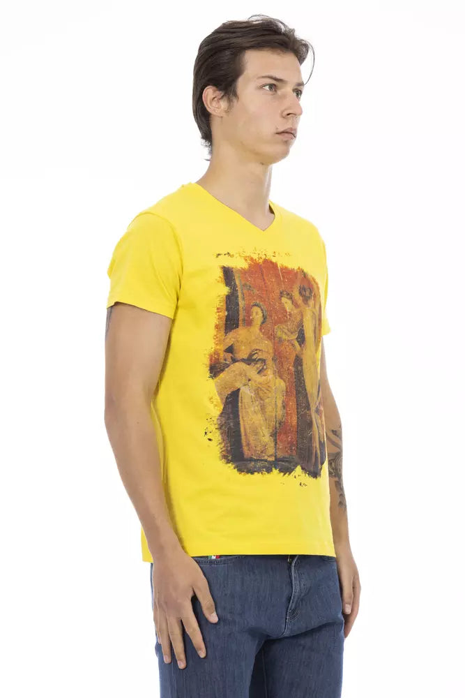 T-shirt à col en V Trussardi Action Sunshine jaune avec breloque graphique