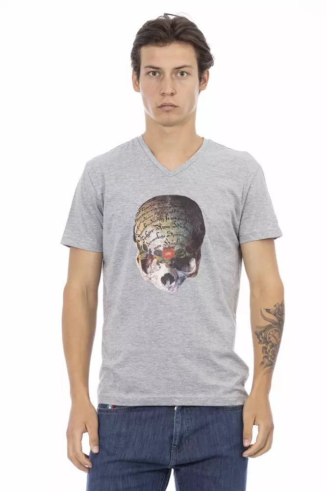 T-shirt à manches courtes et col en V avec imprimé sur le devant Trussardi Action - Gris élégant