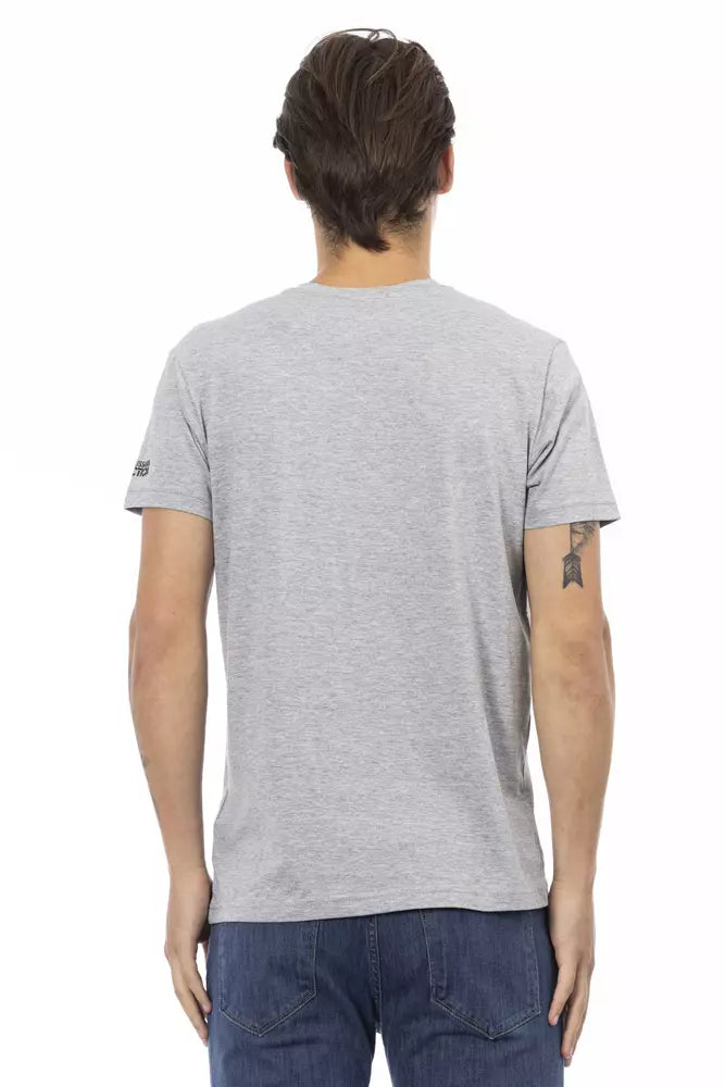 T-shirt à manches courtes et col en V avec imprimé sur le devant Trussardi Action - Gris élégant