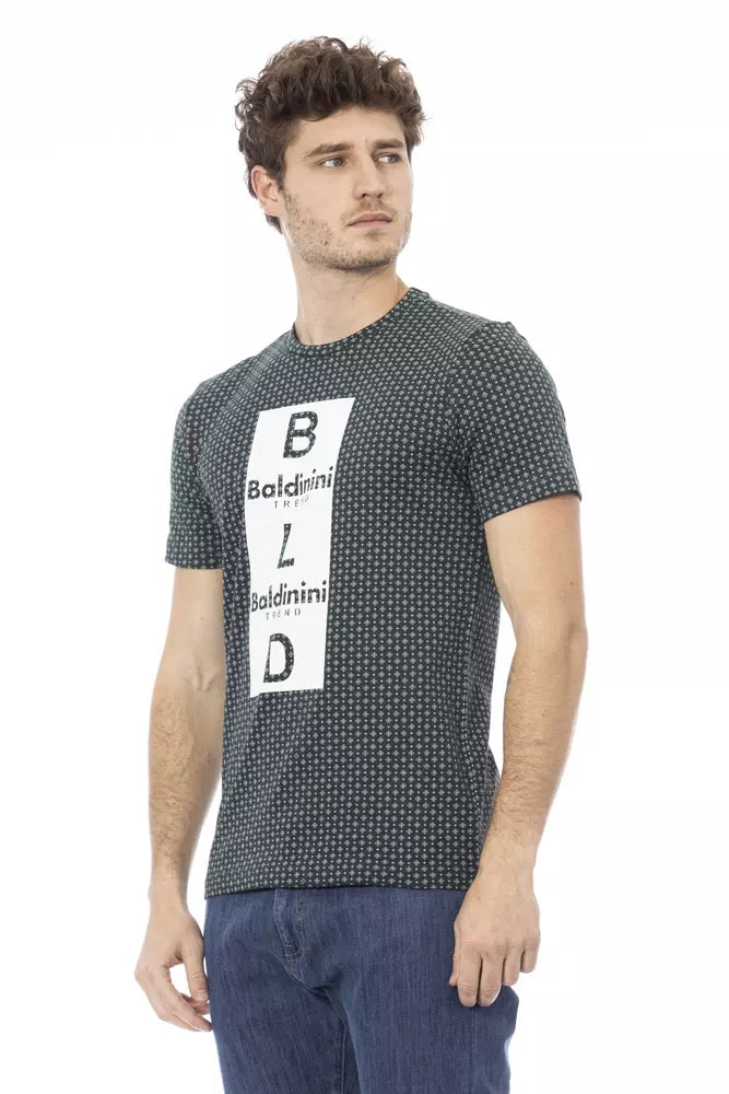 Camiseta elegante de algodón verde con estampado frontal Baldinini Trend