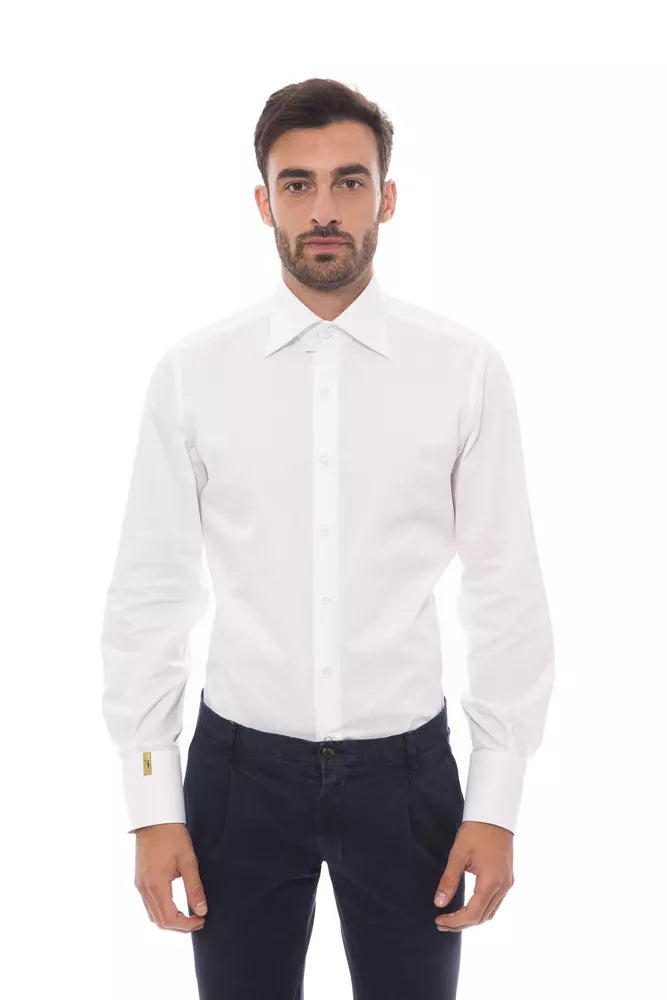 Camisa elegante de algodón blanca con monograma de Billionaire Italian Couture