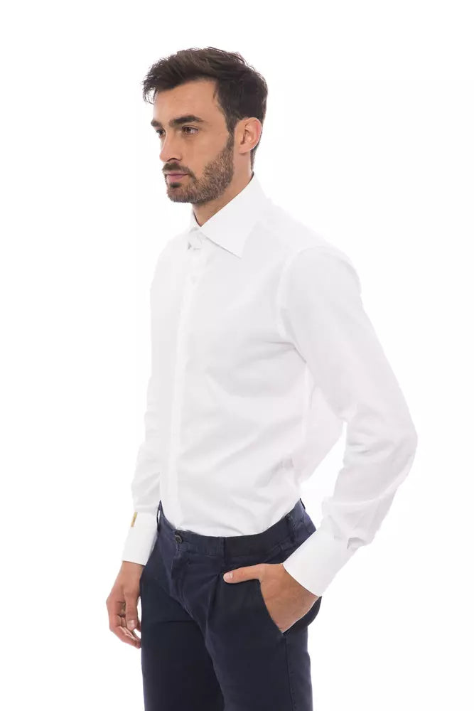 Camisa elegante de algodón blanca con monograma de Billionaire Italian Couture