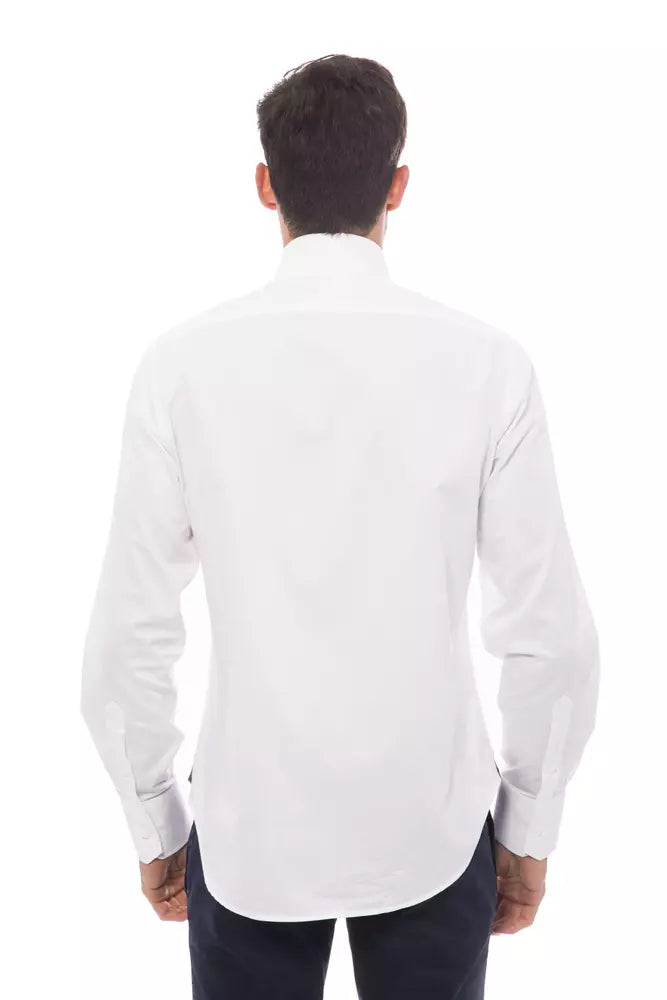 Camisa elegante de algodón blanca con monograma de Billionaire Italian Couture