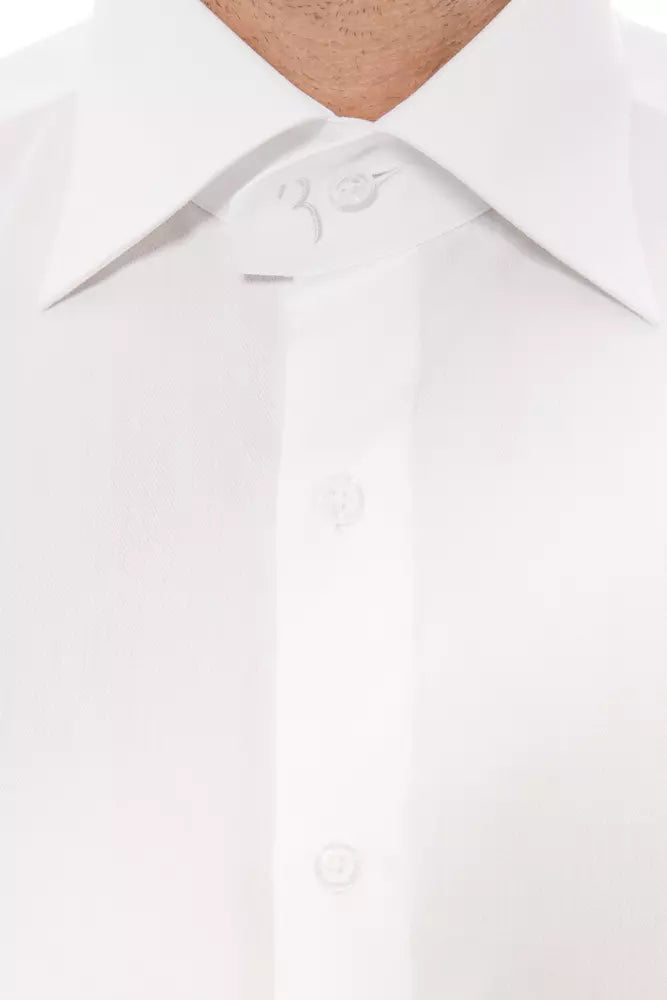 Camisa elegante de algodón blanca con monograma de Billionaire Italian Couture