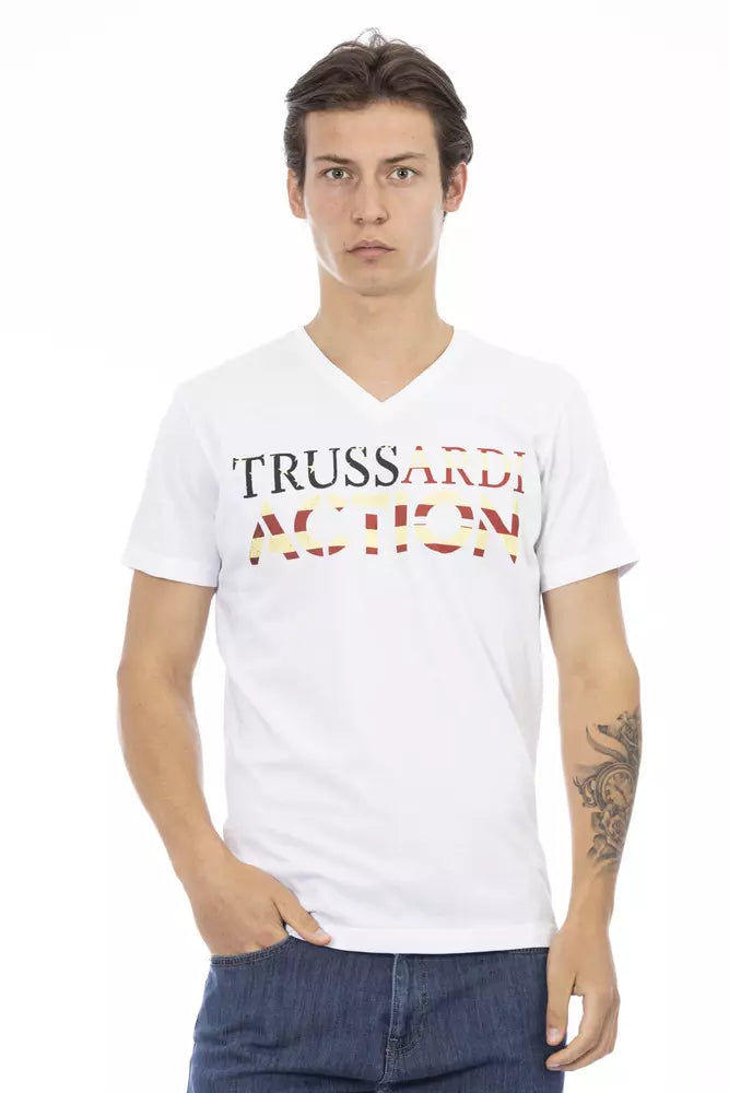 Camiseta elegante con escote en V y estampado elegante en la parte delantera Trussardi Action