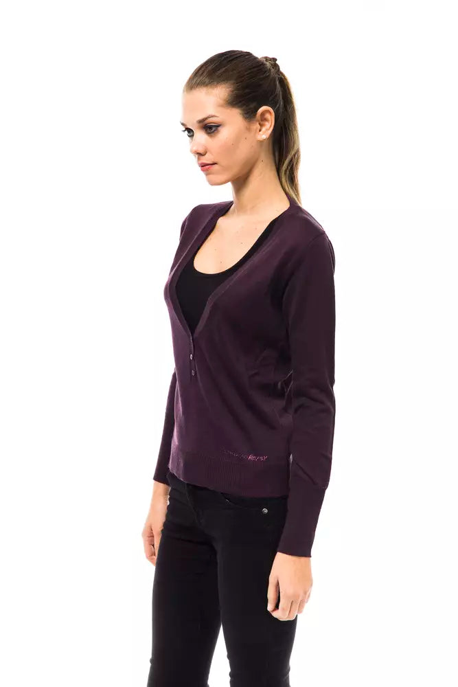 Pull élégant en laine mélangée à col en V violet Ungaro Fever