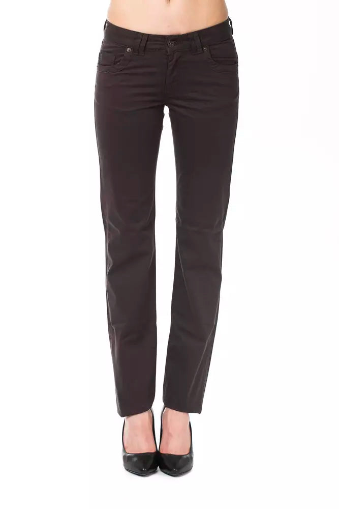 Pantalon de créateur Ungaro Fever élégant marron coupe régulière