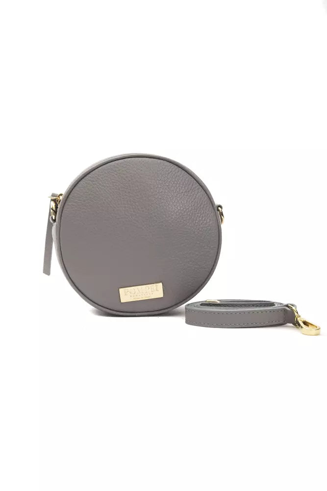 Bolso bandolera ovalado elegante de piel gris Pompei Donatella