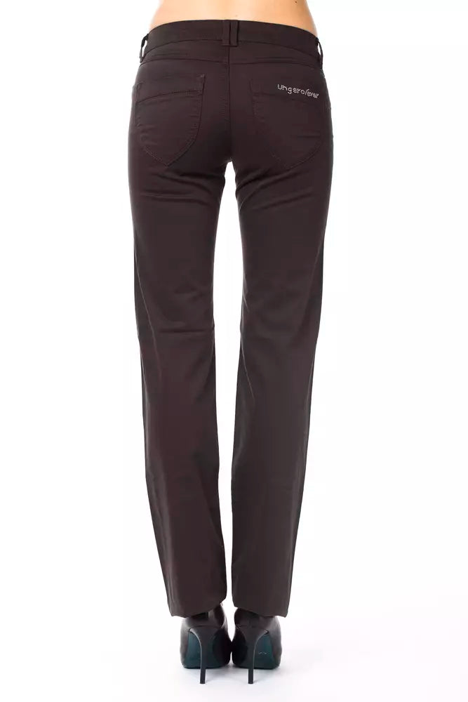 Pantalon de créateur Ungaro Fever élégant marron coupe régulière