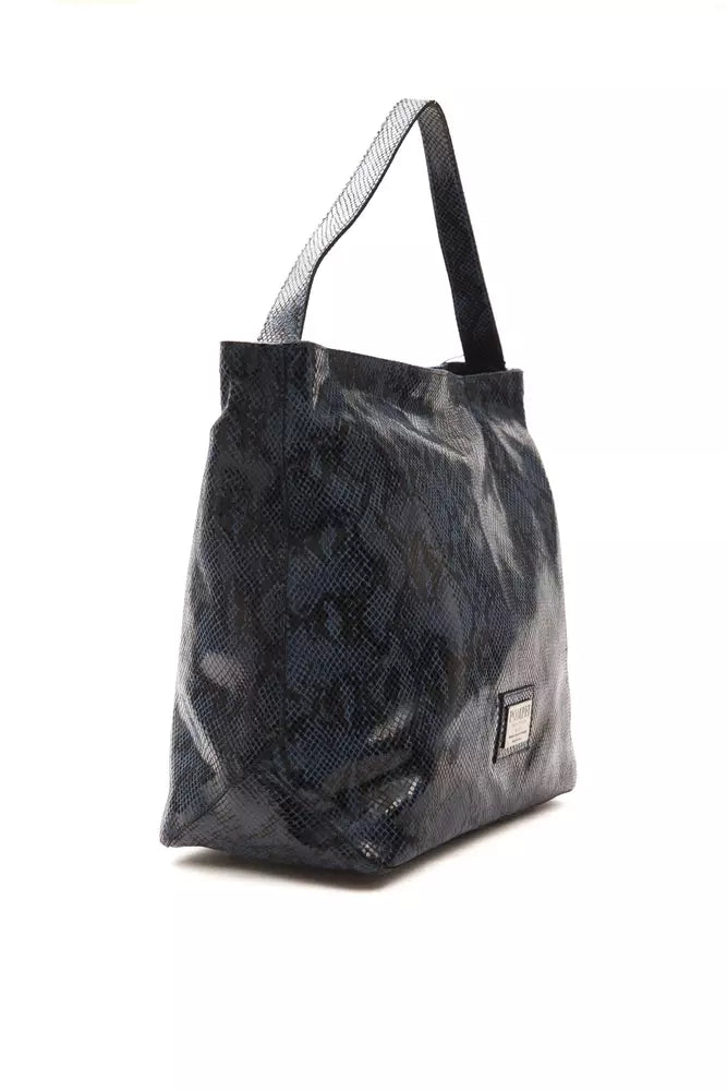 Bolso de hombro elegante de piel con estampado de pitón azul Pompei Donatella