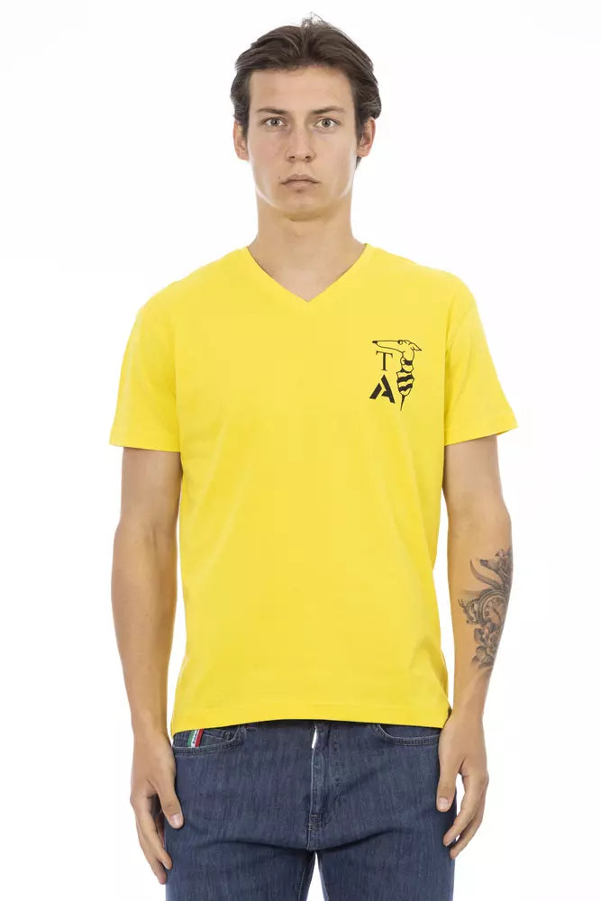 Camiseta Trussardi Action de cuello en V en amarillo vibrante con estampado en el pecho