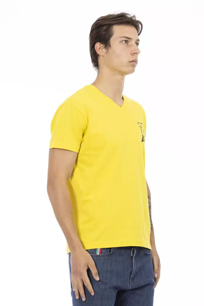 Camiseta Trussardi Action de cuello en V en amarillo vibrante con estampado en el pecho