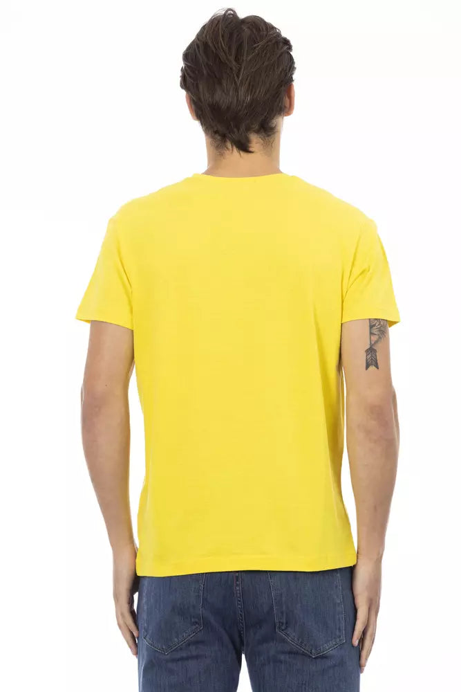 Camiseta Trussardi Action de cuello en V en amarillo vibrante con estampado en el pecho