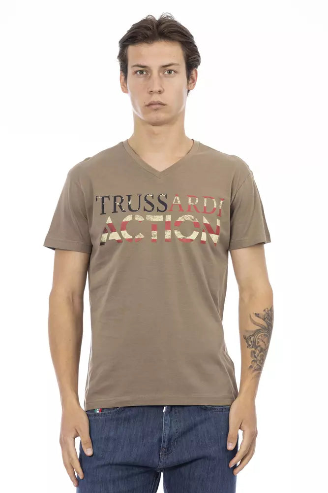 Camiseta Trussardi Action Sleek con escote en V y estampado artístico en el frente