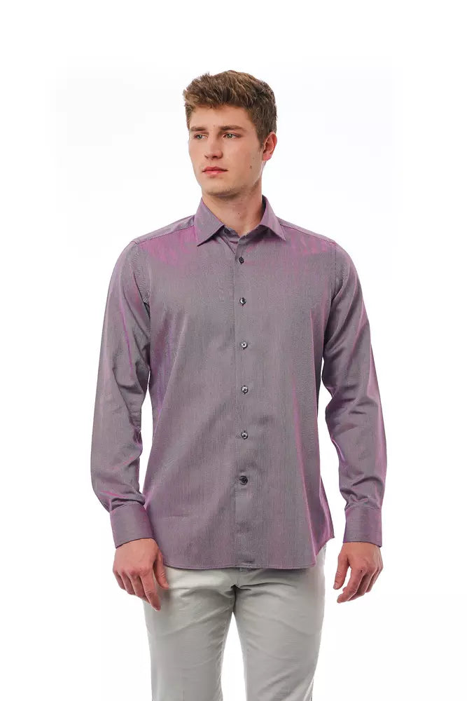 Chemise élégante à col italien bordeaux Bagutta