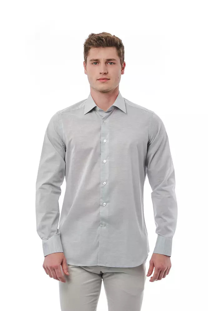 Camisa elegante de corte regular con cuello italiano en color gris de Bagutta