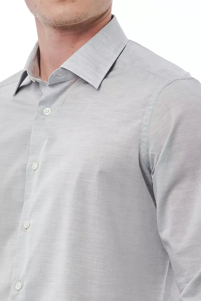 Camisa elegante de corte regular con cuello italiano en color gris de Bagutta