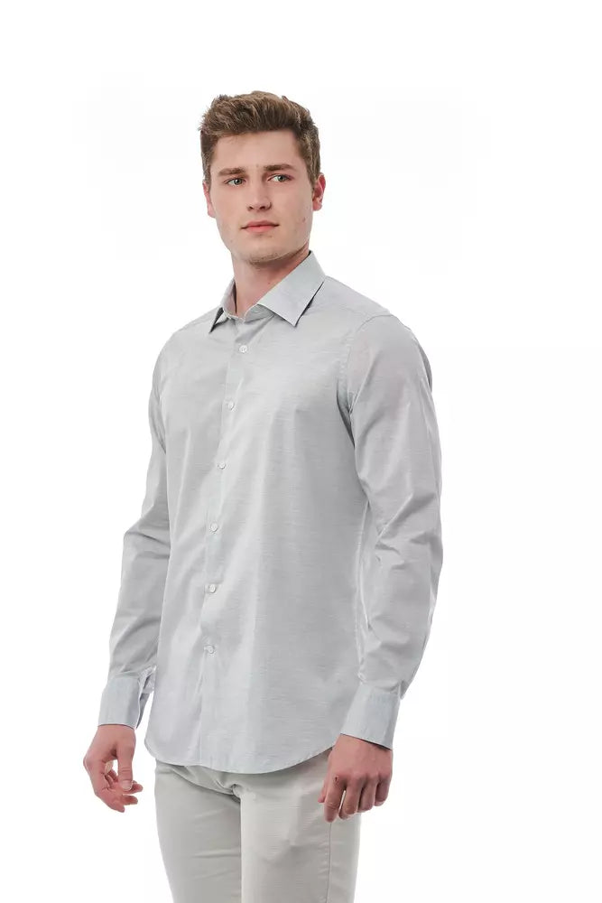 Chemise élégante à col italien Bagutta grise coupe classique