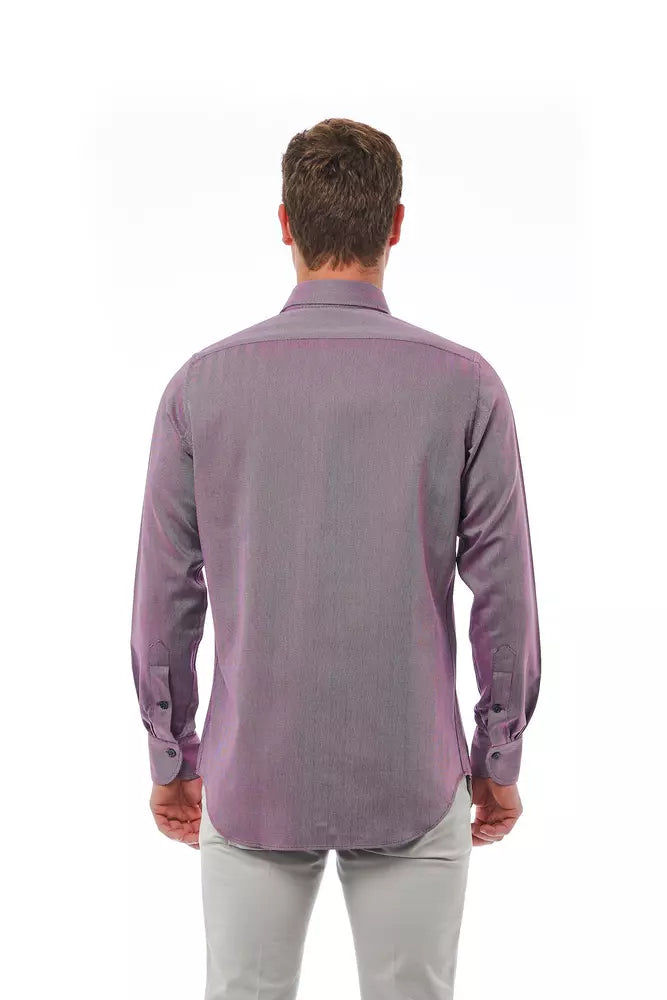 Chemise élégante à col italien bordeaux Bagutta