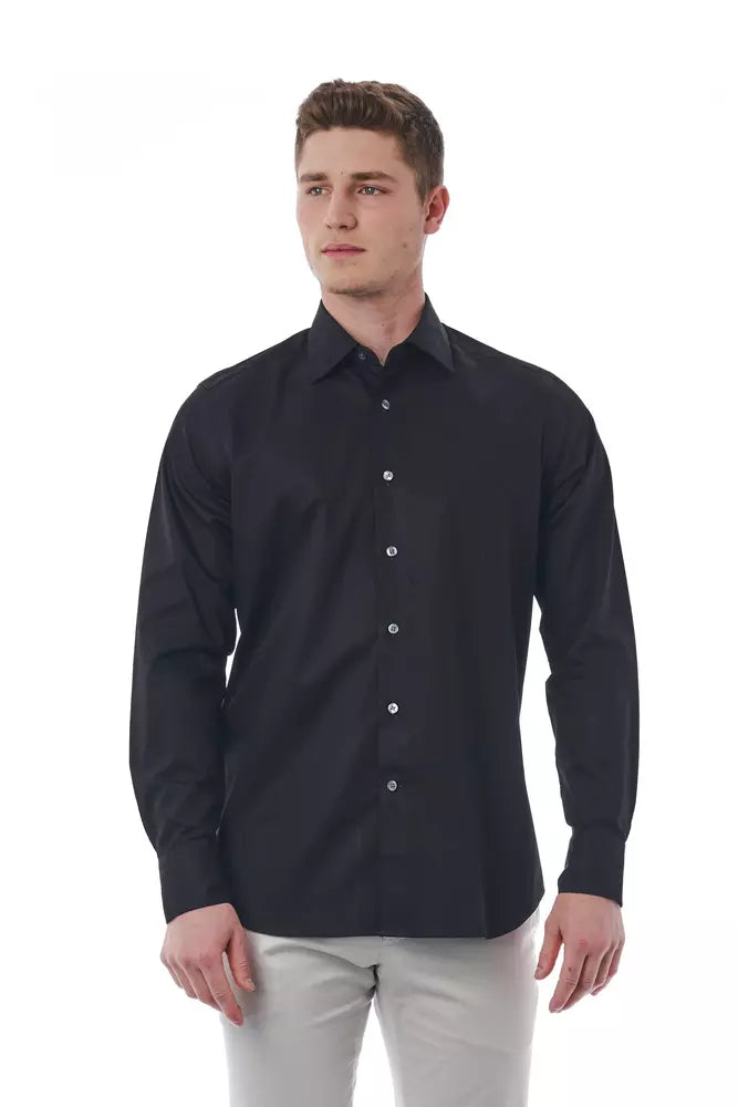 Camisa elegante italiana de algodón negra Bagutta