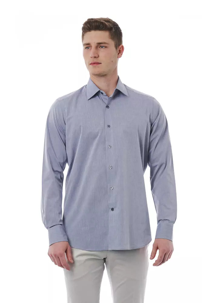 Camisa elegante de algodón con cuello italiano en color gris de Bagutta