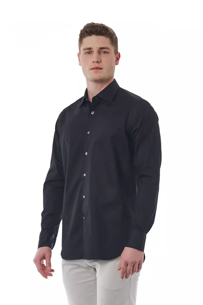 Camisa elegante italiana de algodón negra Bagutta