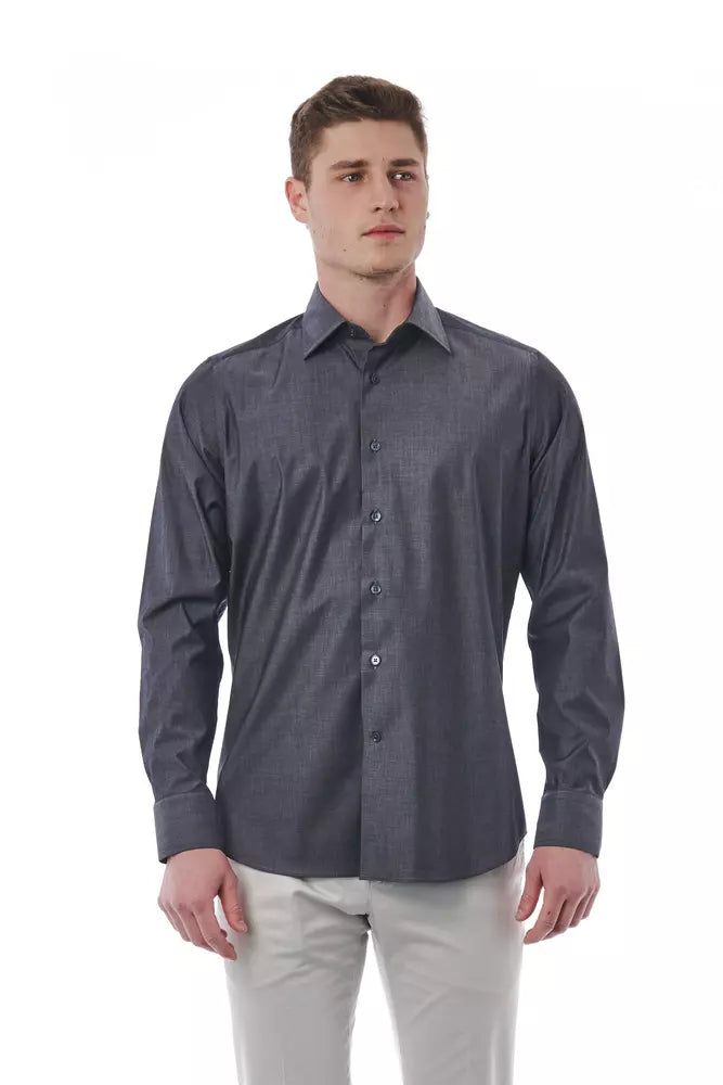 Camisa sofisticada con cuello italiano en gris de Bagutta