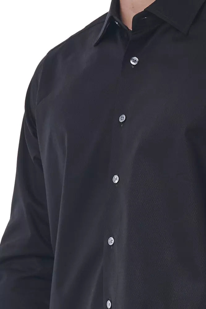 Camisa elegante italiana de algodón negra Bagutta