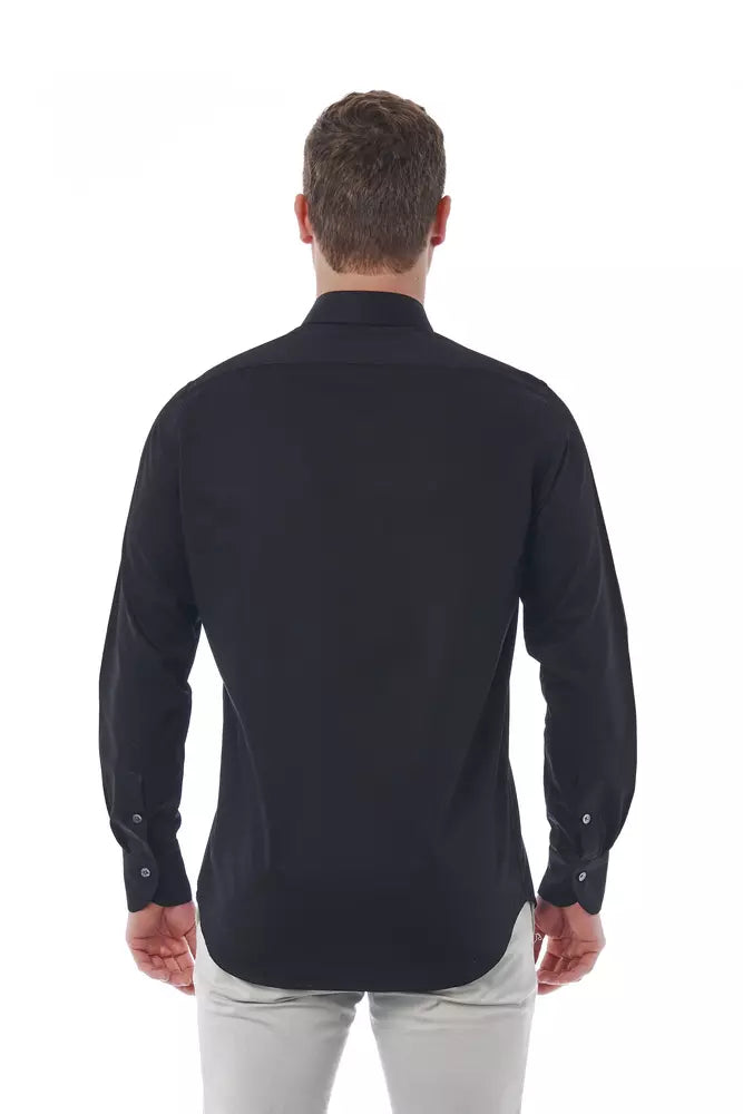 Camisa elegante italiana de algodón negra Bagutta