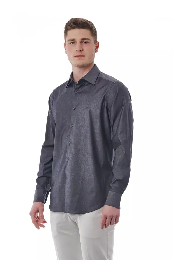 Camisa sofisticada con cuello italiano en gris de Bagutta